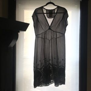 Silvery grey Johnny Was dress w/ floral embroidery